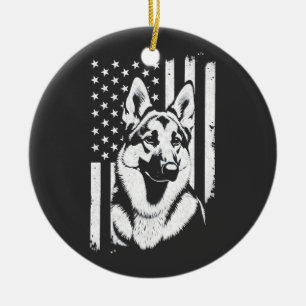 German Shepherd Dog Lover USA American Flag Ceramic Tree Decoration