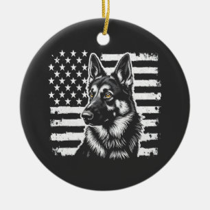 German Shepherd Dog Lover USA American Flag Ceramic Tree Decoration