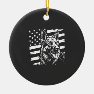 German Shepherd Dog Lover USA American Flag Ceramic Tree Decoration