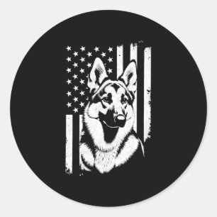 German Shepherd Dog Lover USA American Flag   Classic Round Sticker