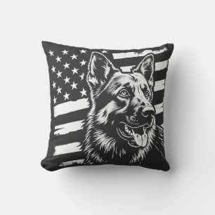 German Shepherd Dog Lover USA American Flag Cushion