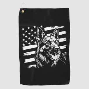 German Shepherd Dog Lover USA American Flag Golf Towel