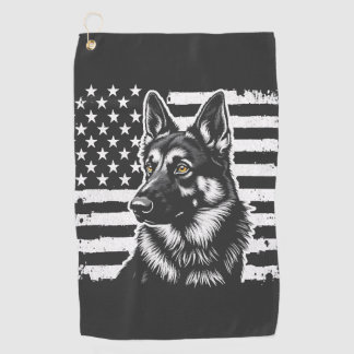 German Shepherd Dog Lover USA American Flag Golf Towel