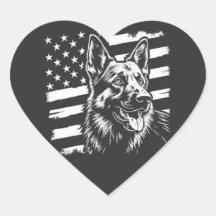 German Shepherd Dog Lover USA American Flag Heart Sticker