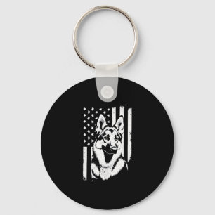 German Shepherd Dog Lover USA American Flag Key Ring