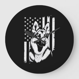 German Shepherd Dog Lover USA American Flag   Large Clock