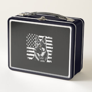 German Shepherd Dog Lover USA American Flag Metal Lunch Box