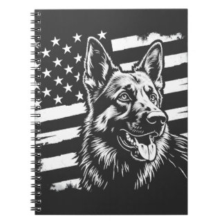 German Shepherd Dog Lover USA American Flag Notebook