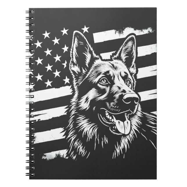 German Shepherd Dog Lover USA American Flag Notebook (Front)