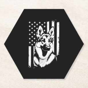 German Shepherd Dog Lover USA American Flag Paper Coaster