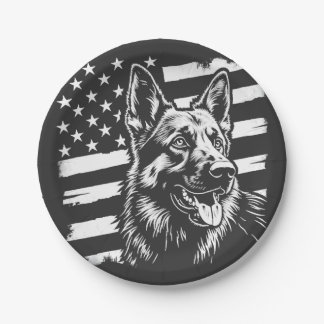 German Shepherd Dog Lover USA American Flag Paper Plate