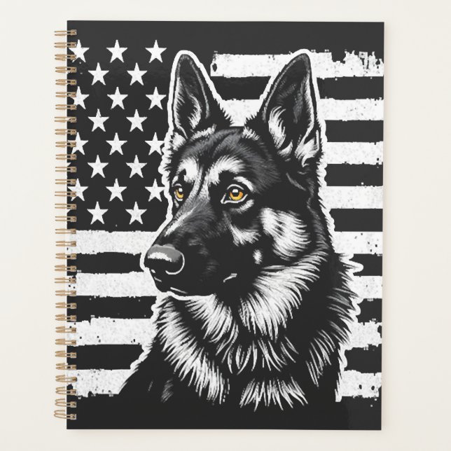 German Shepherd Dog Lover USA American Flag  Planner (Front)