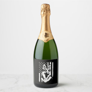 German Shepherd Dog Lover USA American Flag Sparkling Wine Label
