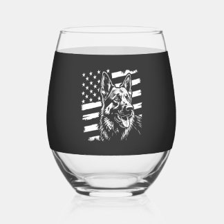 German Shepherd Dog Lover USA American Flag Stemless Wine Glass