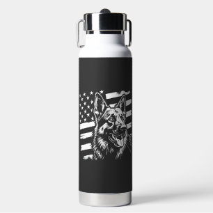 German Shepherd Dog Lover USA American Flag Water Bottle