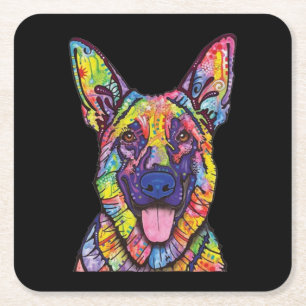 German Shepherd Dog Lovers Square Paper Coaster