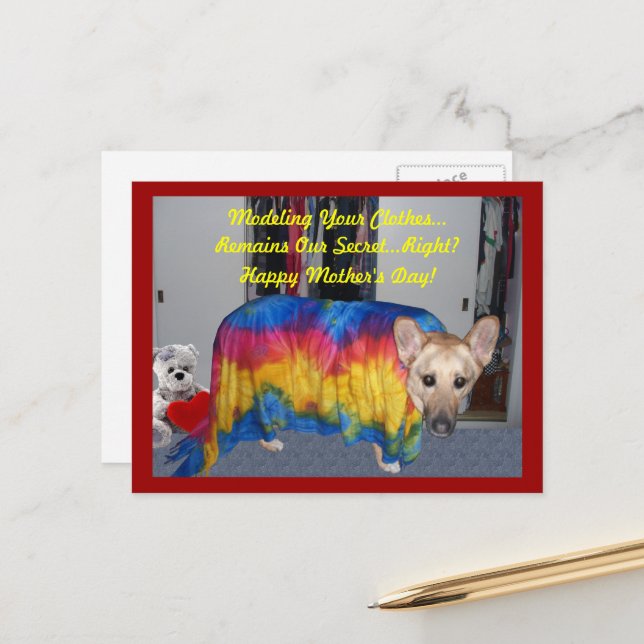 German Shepherd Dog Modelling Mother's Day Postcard (Front/Back In Situ)