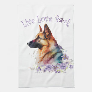 German Shepherd Dog Mum Floral Tea Towel