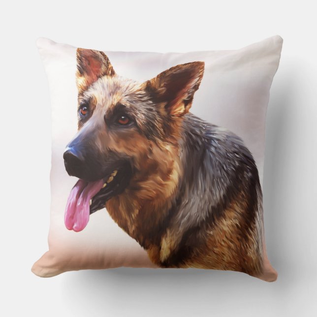 German Shepherd Dog Oil Painting Art Portrait Canv Cushion (Front)
