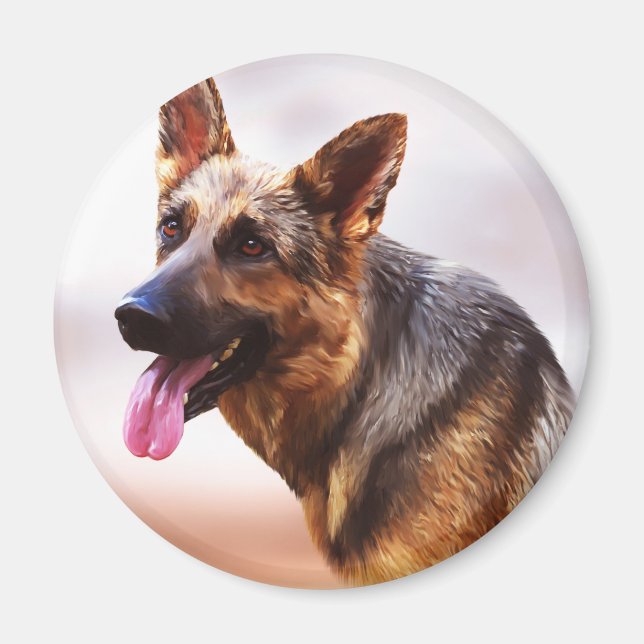 German Shepherd Dog Oil Painting Art Portrait Canv Magnet (Front)