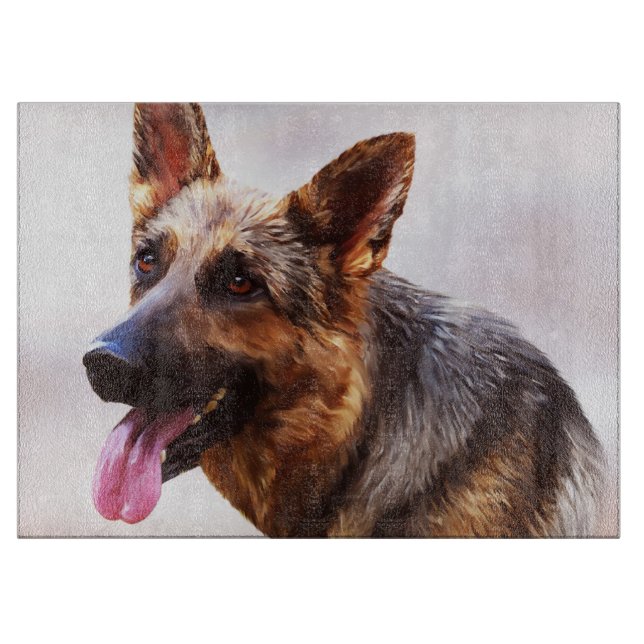 German Shepherd Dog Oil Painting Art Portrait Cutting Board (Front)