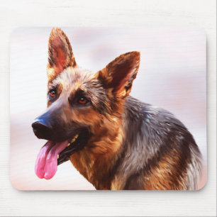 German Shepherd Dog Oil Painting Art Portrait Mouse Mat