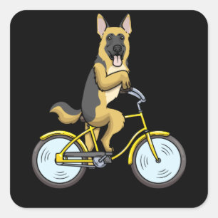 German Shepherd Dog On a Bike Square Sticker