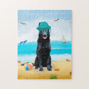 German Shepherd Dog on Beach Jigsaw Puzzle