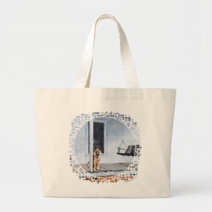 German Shepherd Dog on the Porch Large Tote Bag