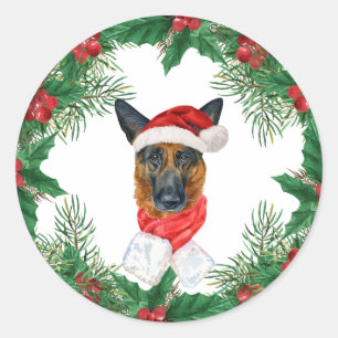German Shepherd Dog Owner Red Holiday Christmas Classic Round Sticker