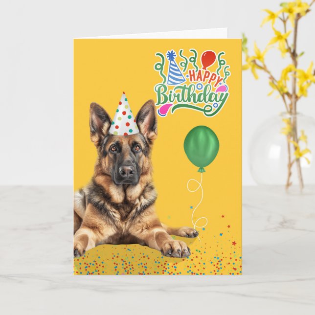 German Shepherd Dog Party Hat Yellow Birthday Card (Yellow Flower)