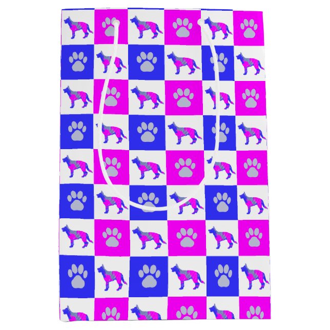 German Shepherd Dog & Paw Hot Pink & Blue Medium Gift Bag (Front)