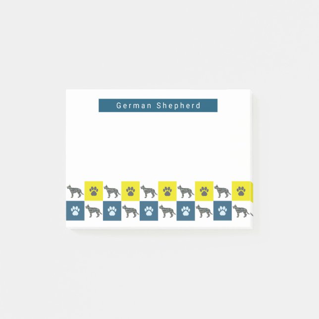 German Shepherd Dog & Paw Yellow & Blue Grid Post-it Notes (Front)
