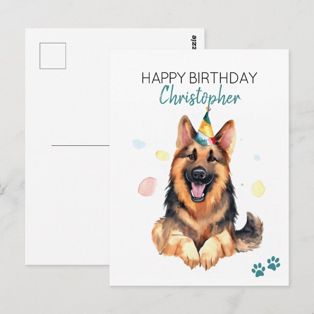 German Shepherd Dog Personalised Happy Birthday  Postcard (Front/Back)