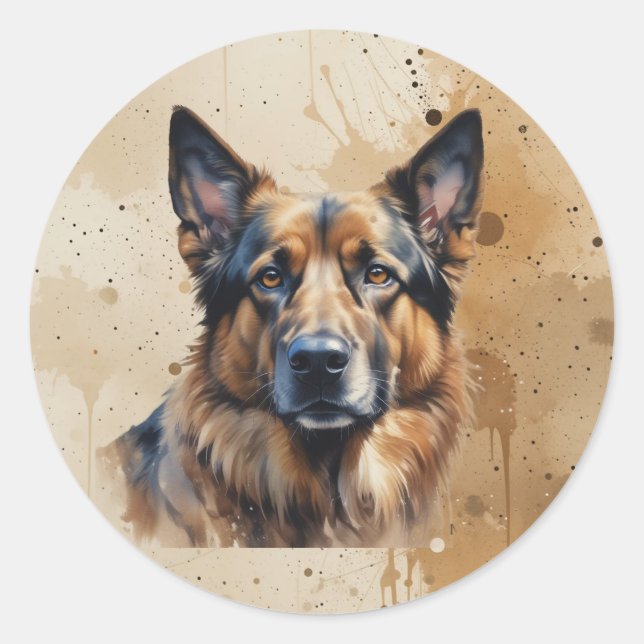 German Shepherd Dog Pet Animal Classic Round Sticker (Front)