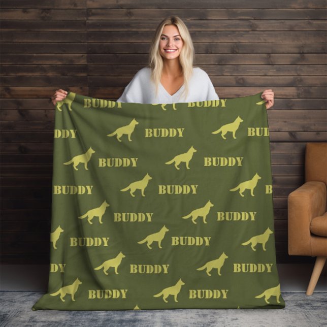 German Shepherd Dog, Photo and Custom Name Repeat  Fleece Blanket (Creator Uploaded)