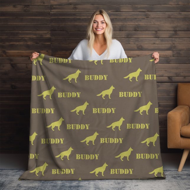 German Shepherd Dog, Photo and Custom Name Repeat  Fleece Blanket (Creator Uploaded)