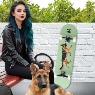 German Shepherd Dog Picture Monogrammed Green Skateboard