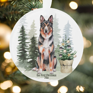 German Shepherd Dog Pine Tree Watercolor Christmas Ornament
