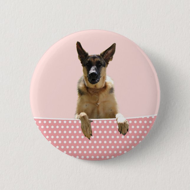 German Shepherd Dog Pink Polka Dots 6 Cm Round Badge (Front)