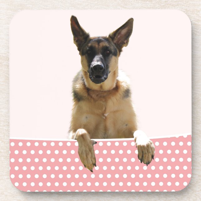 German Shepherd Dog Pink Polka Dots Coaster (Front)