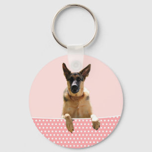 German Shepherd Dog Pink Polka Dots Key Ring