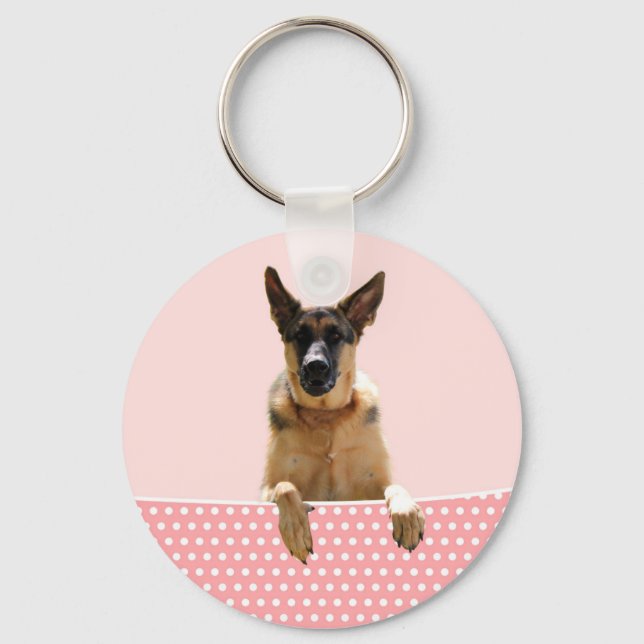 German Shepherd Dog Pink Polka Dots Key Ring (Front)