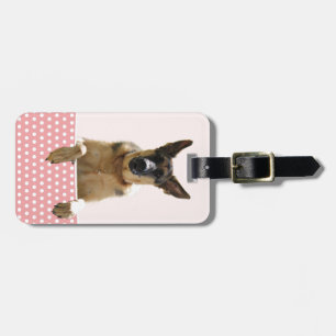 German Shepherd Dog Pink Polka Dots Luggage Tag