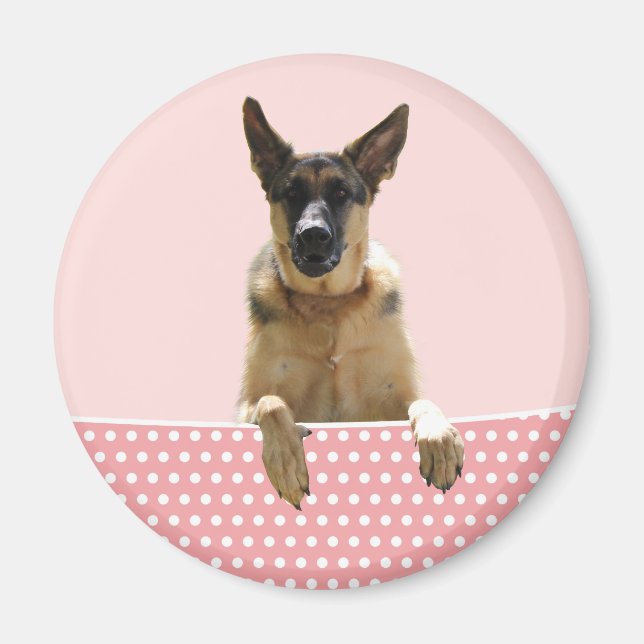 German Shepherd Dog Pink Polka Dots Magnet (Front)
