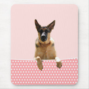 German Shepherd Dog Pink Polka Dots Mouse Mat