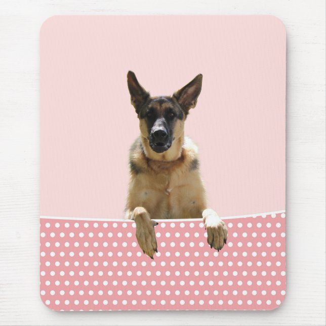 German Shepherd Dog Pink Polka Dots Mouse Mat (Front)