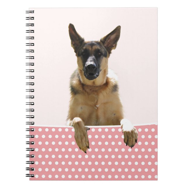 German Shepherd Dog Pink Polka Dots Notebook (Front)