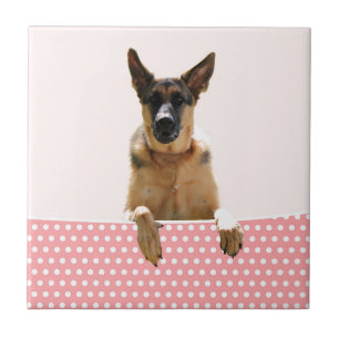 German Shepherd Dog Pink Polka Dots Tile