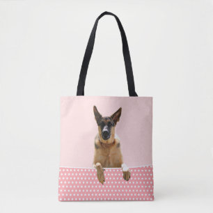 German Shepherd Dog Pink Polka Dots Tote Bag